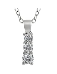 0.60 Ct 3-Stone 14K White Gold Natural Diamond Pendant 18" 14K White Gold Chain