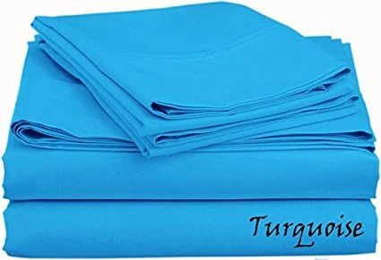 Genuine Egyptian Cotton 3 PC Bed Sheet Set - 1 Fitted Sheet &amp; 2 Pillow Cases Solid Pattern, 400-TC Fits Upto 15" Inch Deep Pocket ( California King Size, Turquoise )