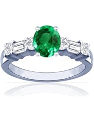 Platinum Oval Cut Emerald Ring With Sidestones