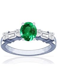 18K White Gold Oval Cut Emerald Ring With Sidestones