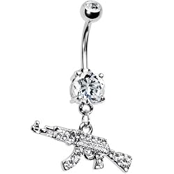 Clear Cubic Zirconia Machine Gun Belly Ring