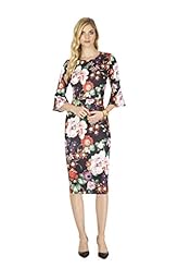 Jeweled Scuba/Knit Bell Sleeves Midi Dress 