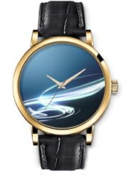 SPRAWL Aanalog Fashion Series Gold Ladies Watches of Genuine Black Leather Strap,Unique Wrist Watch for Women Girls Designed with White lines and green dark blue background