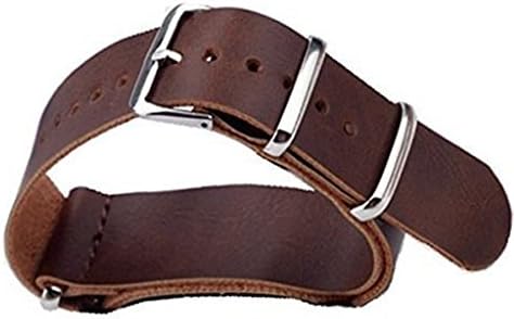 18MM Nato Style Artificial Leather Watch strap Silver Stainless Steel Buckle Watchband,Deep Brown