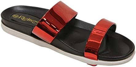 Refresh Hilight women's Double Strap Slip On Slide Sandal Metallic PU Red7.5