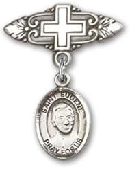 Sterling Silver Baby Badge with St. Eugene de Mazenod Charm and Badge Pin with Cross
