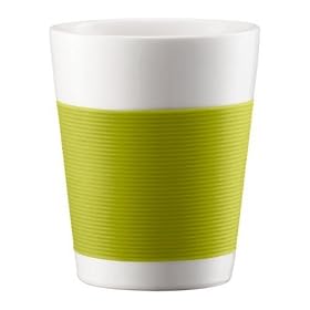 Bodum Canteen Porcelain Double Wall Medium Tumbler with Silicone Grip, Green, Set of 2