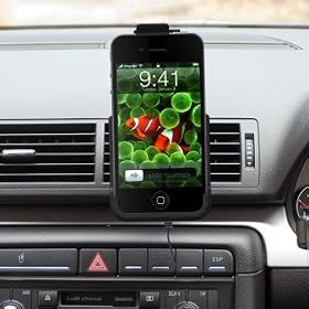 ULTIMATEADDONS Swivel Air Vent Car Kit Mount for Apple iPhone 4 / 4G + Car charger with 1.8 metre retractable cable