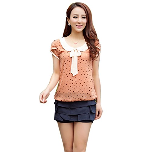 FOREVER YUNG Women's Short Sleeve Slim Fit Polka Dotted T-shirt Pink L
