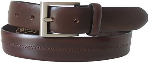 Belt by Ardente, Made in Italy Holiday Special, Black, Brown, Center Stitched Leather, Two-Tone Silver Plated Buckle, 1-1/4", Style - 2961, bro 34"