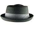 New Braid Upturn Brim Stripe Wide Band Porkpie Hat Black Medium