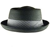 New Braid Upturn Brim Stripe Wide Band Porkpie Hat Black Medium