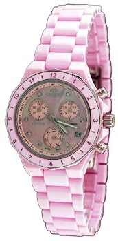 Oniss #ON8203-L Women's Pink Ceramic Chronograph Watch