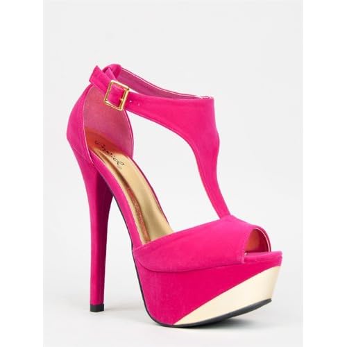 Qupid COUNT-09 High Heel Platform T-Strap Stiletto Peep Toe Pump