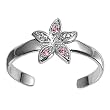 Sterling Silver Fashion Toe Ring - Flower with Clear and Pink CZ - 2mm Band Width