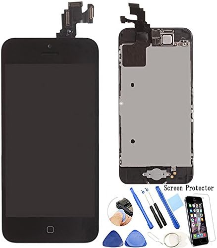 ReplaceDIY iPhone 5C LCD Display and Touch Screen Digitizer Full Assembly Replacement with Home Button + Front Facing Camera + Ear Speaker + Front Frame + Screen Protector + Repair Kits, Black