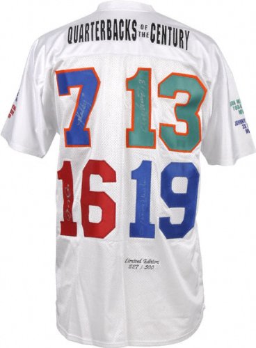 Quarterbacks Of The Century Autographed Jersey with Stats on Sleeves