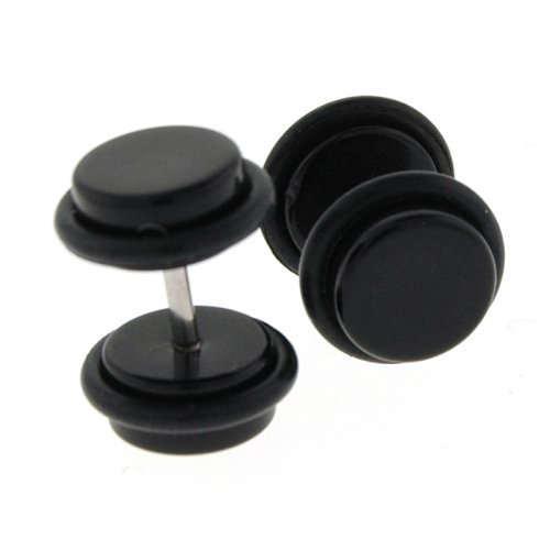 1 Pair of Fake Acrylic Plugs - Black 16g Wire; 8mm