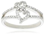 10k White Gold Diamond Double Heart Ring, (1/4 cttw, G-H Color, I1 Clarity), Size 7