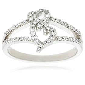 10k White Gold Diamond Double Heart Ring, (1/4 cttw, G-H Color, I1 Clarity), Size 7
