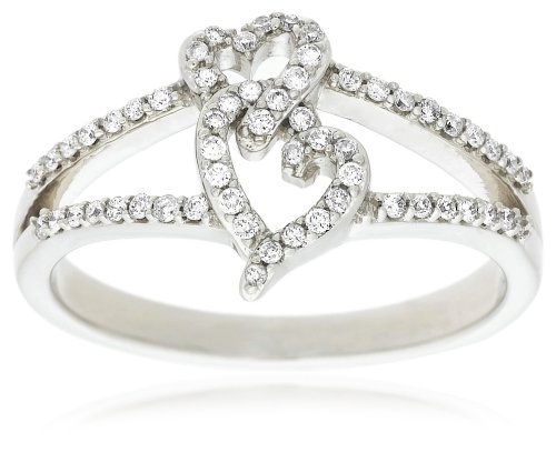 Childrens Toyshop  Jewelry : 10k White Gold Diamond Double Heart Ring, (1/4 cttw, G-H Color, I1 Clarity), Size 7