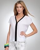 bebe Contrast V-Neck Silk Top