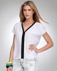Contrast V-Neck Silk Top