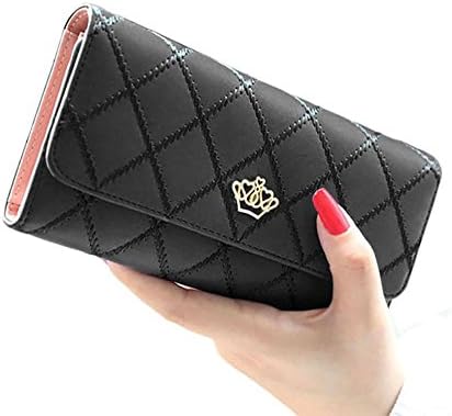 Bright Lady Women Clutch Long Purse Leather Wallet Card Holder Handbag Bags (Black)