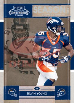 2008 Playoff Contenders Season Tickets Football Card # 32 Selvin Young - Denver Broncos - NFL Trading Card in Protective Display Case!