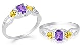 Radiant Trillion Cut Amethyst Citrine Three Stone Ring Sterling Silver
