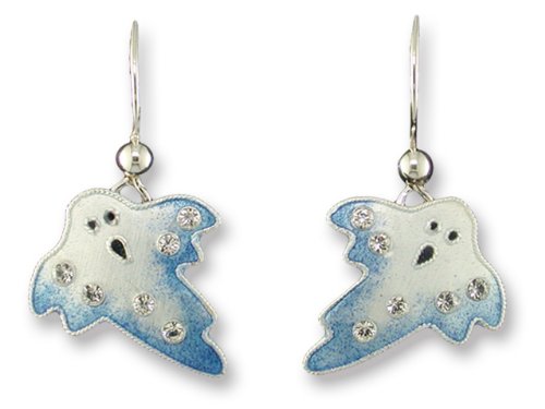 Ghost Crystal, Enamel & Stering Halloween Earrings