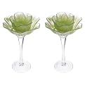 2 Pc Glass Rose Votive Holders - Silver/ White