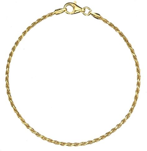 Crystalbella Fashion Golden Over Silver 1.7Mm Thin Italian Twisted Rope Chain Bracelet 7" - 8"