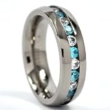 6mm Eternity Titanium Ring Wedding Band with Blue Topaz and CZ's