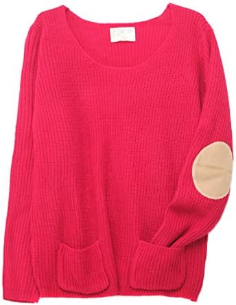 Debbie Morgan Women's Elbow Patches Long Sleeve Sweater (XL, Candy Cane Red)
