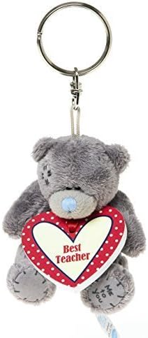 Me to You 3-inch Tatty Teddy Bear Keyring Wearing a Best Teacher Heart Shaped Pendant Bear (Grey) by Carte Blanche Greetings