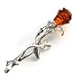 Sterling Silver Rose Carving Amber Brooch