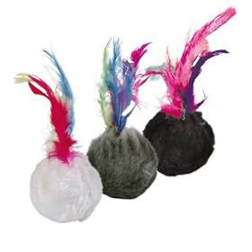 3 x Catnip Plush Balls with Bell and Feather, Cat Toy, � 4 cm