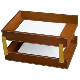 Rustic Genuine Leather Executive Double Front-Load Tray, Legal Size