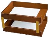 Rustic Genuine Leather Executive Double Front-Load Tray, Legal Size, Brown