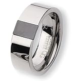 Flat Polished Tungsten Carbide Ring with Black Ceramic Inlay (8.0 mm) - Sizes 7-13