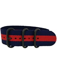 24mm - Striped Navy Blue / Red Pvd Urban 3 Ring Military Watch Band Strap Nato G-10 Fits All