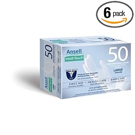 Medi-Touch 13-0060 Disposable Powdered Latex Gloves, Large, 50 Count (Pack of 6) by