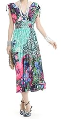 Plus Size Sexy V-neck Knee Length Plunging Neck General Print Viscose Maxi Dress 