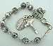 Oxidized Silver 6MM Rosebud Prayer Bead 7 3/4-inch Miraculous Rosary Bracelet