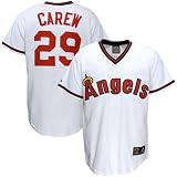 Majestic Los Angeles Angels of Anaheim #29 Rod Carew White Throwback Replica Baseball Jersey