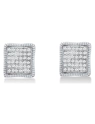 10K Yellow and White Two Tone Gold Micro Pave Set Round Diamond Emerald Shape Stud Earrings - (1/4 cttw)