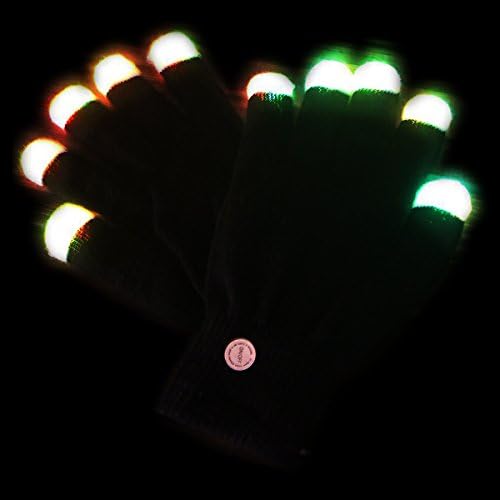 Fonxian Novelty 7-mode LED Light Up Gloves Rave Light Finger Lighting Flashing Glowing Unisex Gloves - One Pair (Black)