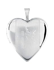 Heart Locket Engraved with Cross and Dove in Sterling Silver