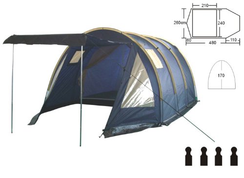 4 Pers. FAMILIENZELT Camping Zelt / Tunnelzelt WS 1500mm